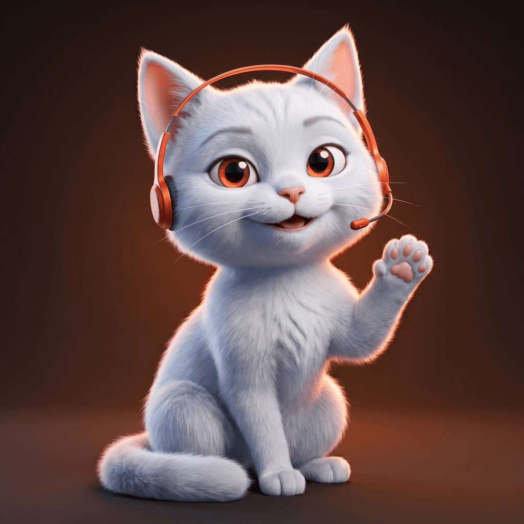 Miming, your white-cat social media manager, waving hello